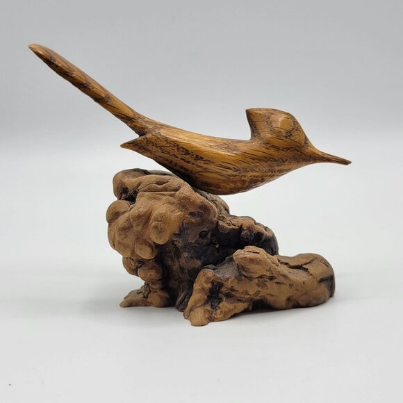 Other - Vintage Signed Handcrafted Oak Bird Figurine On Manzanita Burl Wood Sculpture